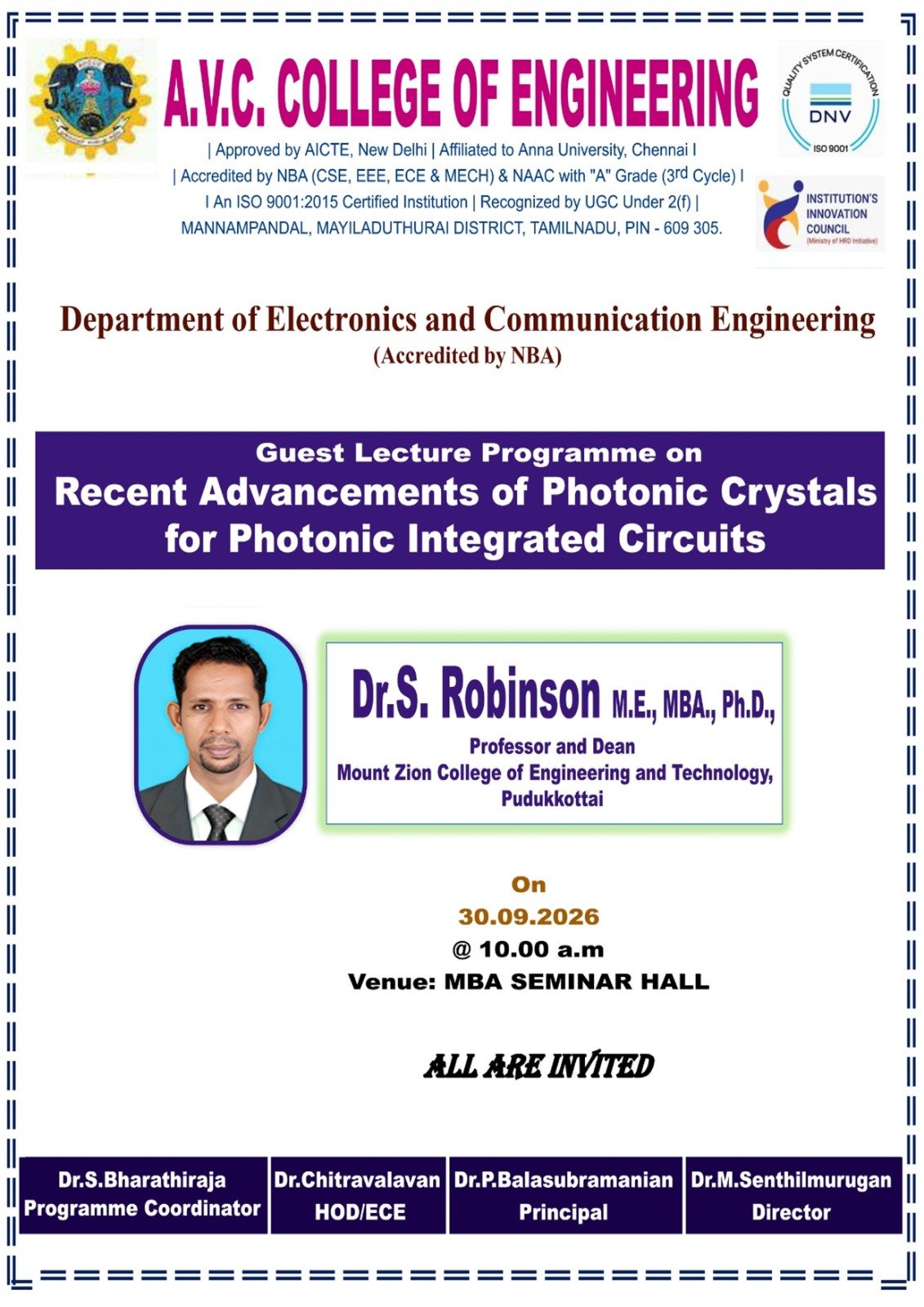Guest LectureProgramme on "Recent Advancements of Photonic Crystals for photonic Integrated Circuits"